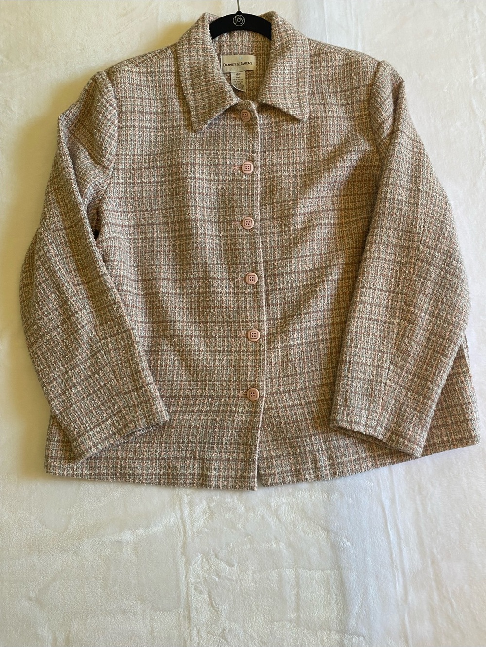 Draper’s & Damon’s Women’s Pink and Tan Plaid Tweed Button-Front Jacket Size 16P